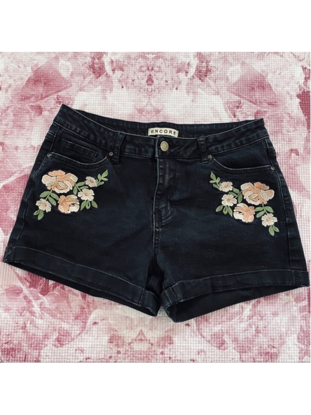 ENCORE Black Denim Cuffed Shorts Junior Size 13